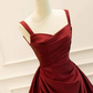 Wine Red Taffeta Straps Party Dress Prom Dress, Wine Red A-line Evening Dress  fg8722