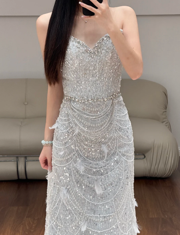 Buntes Meerjungfrau-Partykleid mit Pailletten und langen Abschlusskleidern fg8362