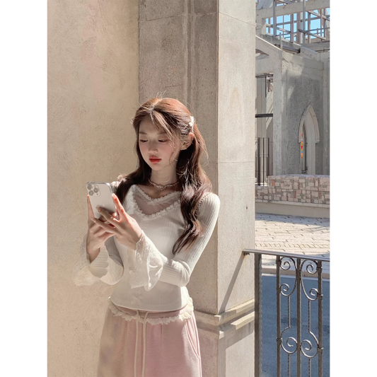 Delicate lace base knit top  A29