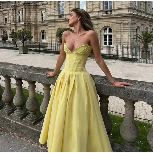 Robe longue plissée sans bretelles pour femme, simple, tendance, sexy, sans manches, coupe trapèze, robe de soirée, fg6847
