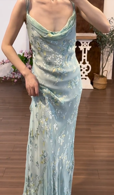 Flora Chiffon Vintage Prom Party Dress Evening Dress Birthday Outfit  fg8717