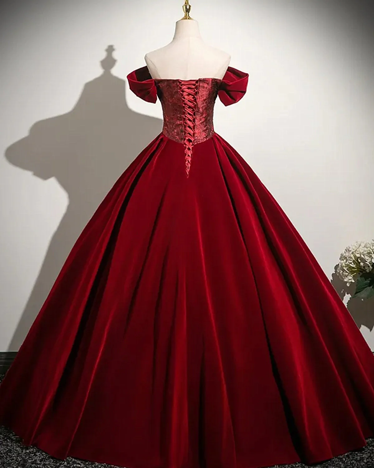 Wine Red Velvet Off Shoulder Long Prom Dress, Wine Red Sweetheart Party Dress Evening Dress  fg8737