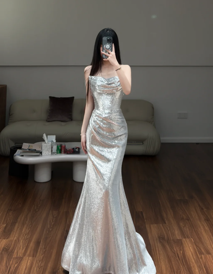 Buntes Meerjungfrau-Partykleid mit Pailletten und langen Abschlusskleidern fg8362