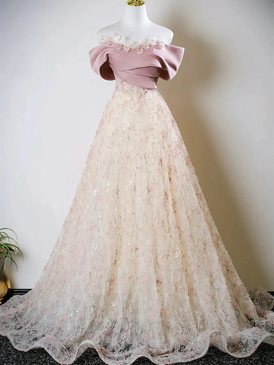 Floral Lace Sweetheart Prom Dress Party Dress, A-line Fairytale Flowers Prom Dress  fg8743