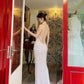Halter Neck White Sequin Long Prom Dress Elegant Evening Dress fg8257