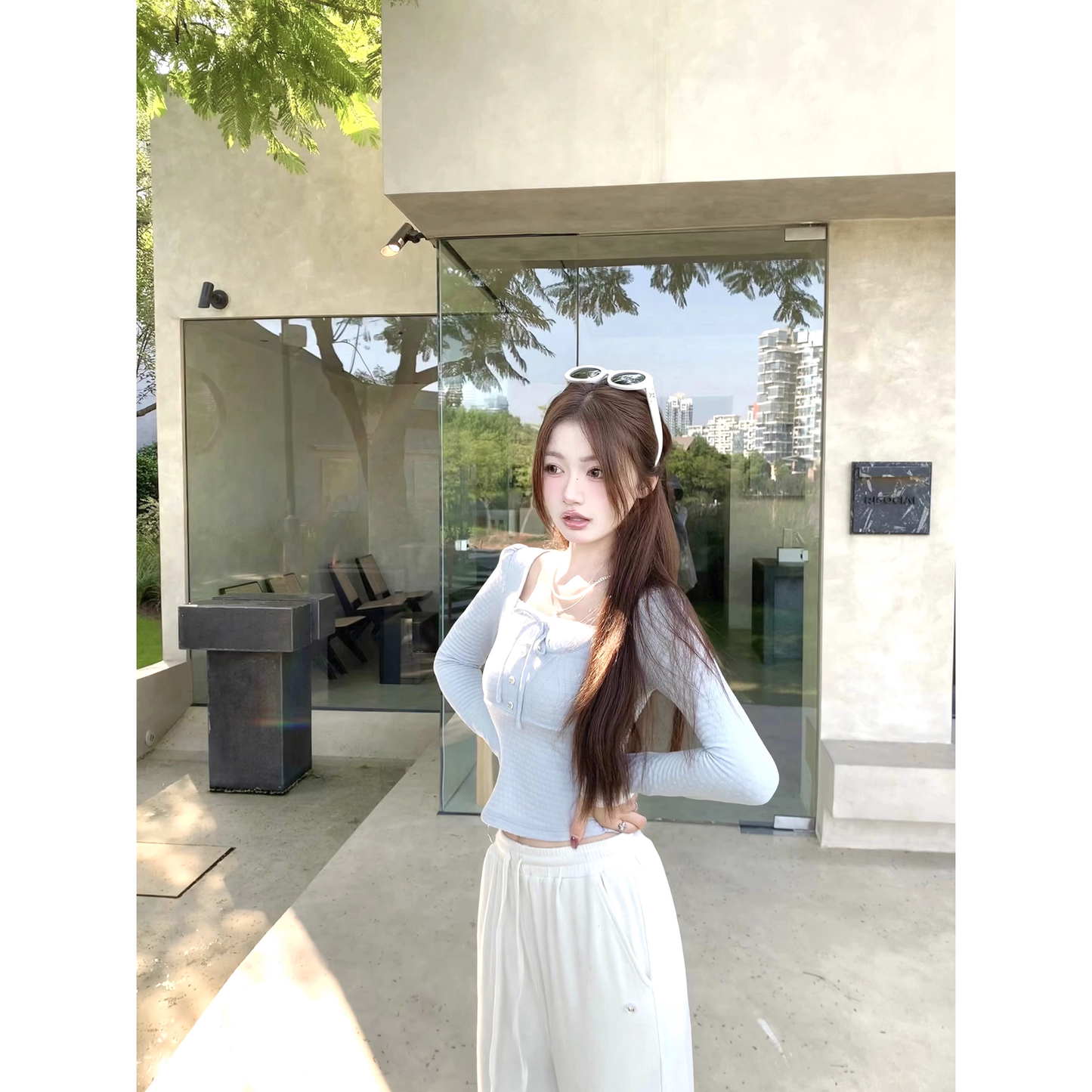 Long-sleeved knitted T-shirt cropped top A150