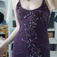 Beaded Purple Spaghetti Straps Long Prom Dress Sexy 21st Birthday Outfit fg8227