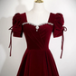 Wine Red Velvet A-line Prom Dress, Wine Red Beaded Long Party Dress Formal Dress  fg8745