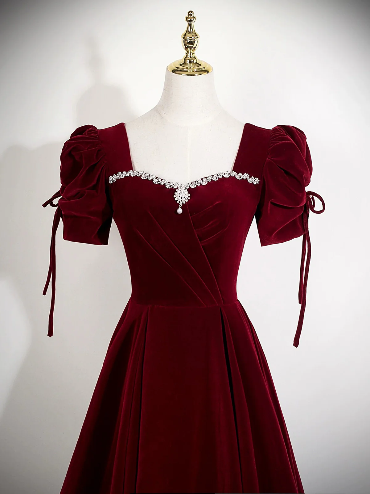 Wine Red Velvet A-line Prom Dress, Wine Red Beaded Long Party Dress Formal Dress  fg8745