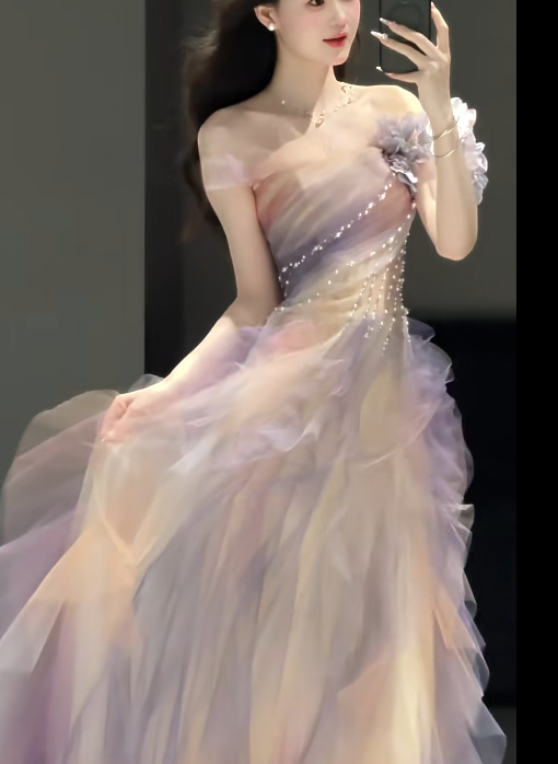 Gradient Pink Lilac Tulle Prom Party Dress Evening Dress Birthday Outfit fg8686