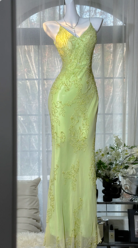 V Neck Green Beading Long Prom Dress V Neck Evening Dress fg8699