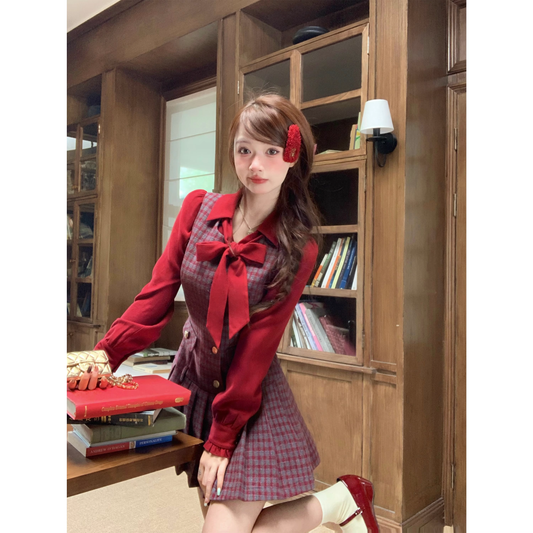 Vest dress, autumn/winter velvet shirt, college style A107
