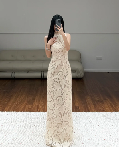 Halter Neck Lace Prom Party Dress Evening Dress Classy Birthday Outfit  fg8635
