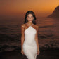 Robe de soirée blanche longue à bretelles spaghetti fg6866