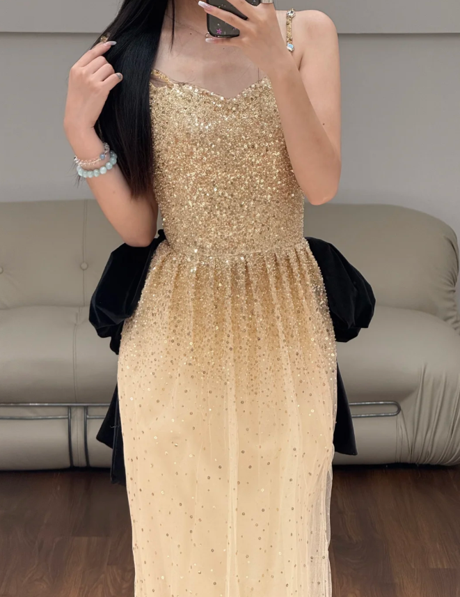 Robe de soirée longue sirène colorée à paillettes, tenue de remise de diplôme fg8362