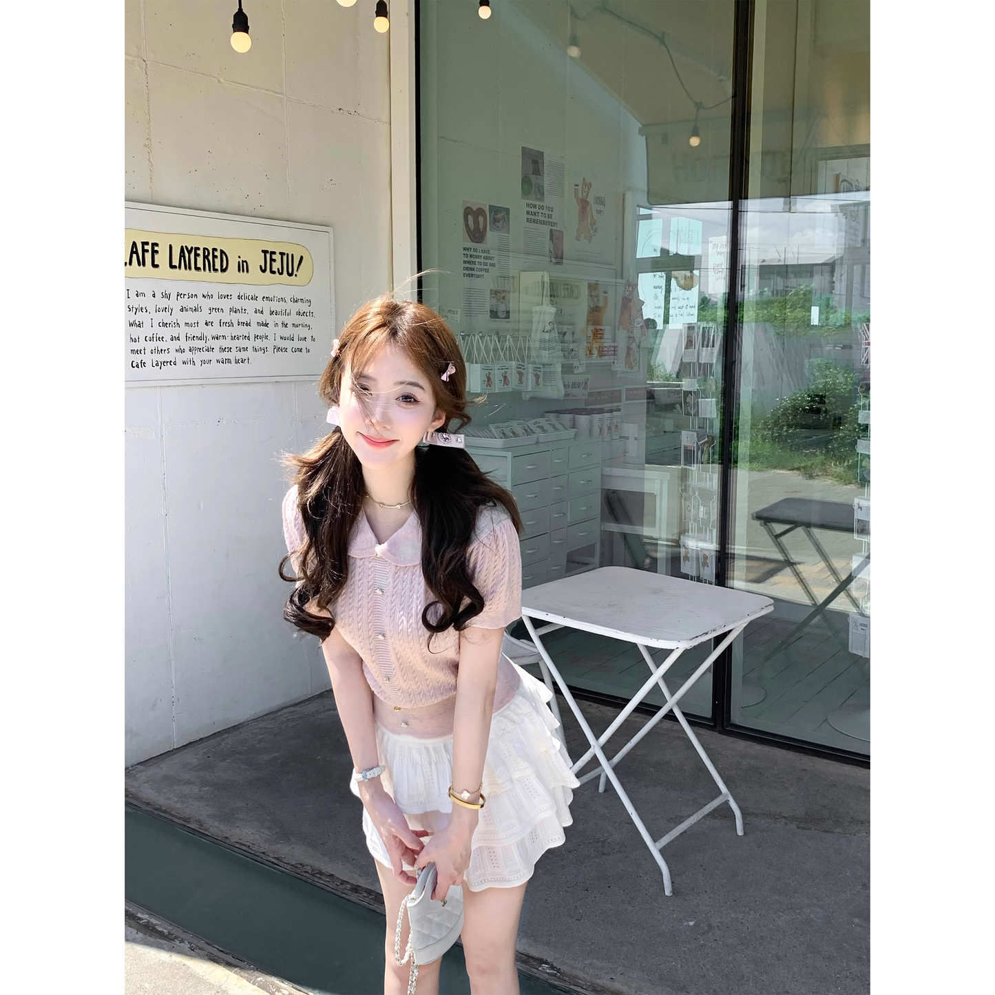 Women's Knitted Peter Pan Collar Short-Sleeved Pullover Top  A111