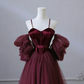 Wine Red Satin and Tulle Vintage Style Prom Dress, Sweetheart Long Party Dress  fg8736