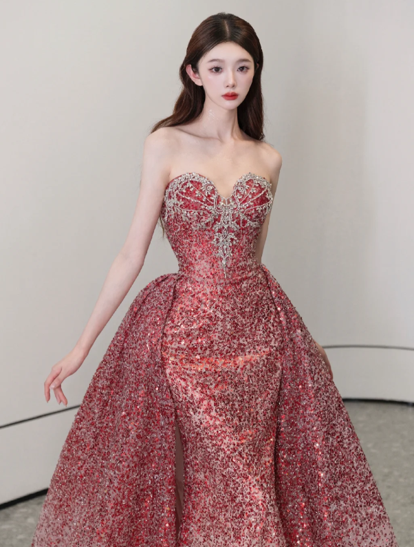 Buntes Meerjungfrau-Partykleid mit Pailletten und langen Abschlusskleidern fg8362