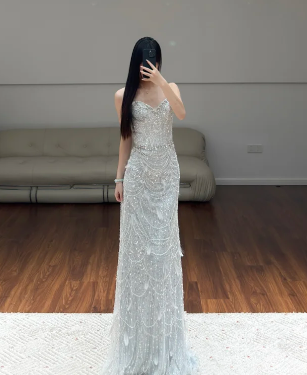 Buntes Meerjungfrau-Partykleid mit Pailletten und langen Abschlusskleidern fg8362