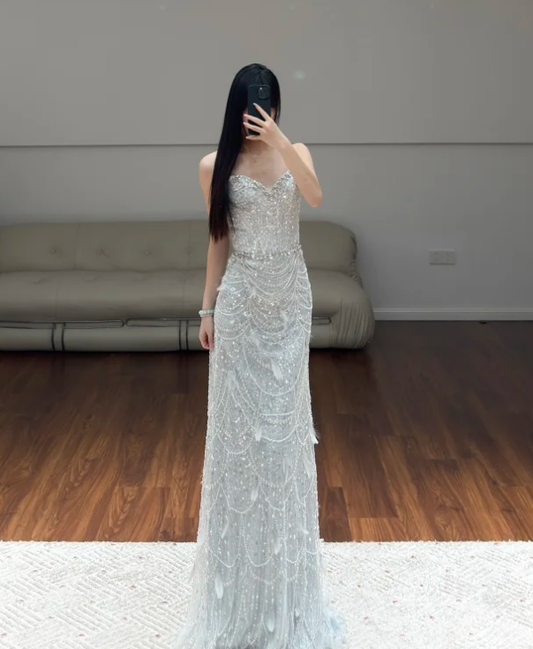 Buntes Meerjungfrau-Partykleid mit Pailletten und langen Abschlusskleidern fg8362