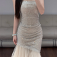 Sleeveless Silver Prom Party Dress Mermaid Evening Dress  fg8709