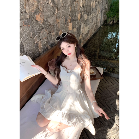 White spaghetti strap dress for women, little white dress  A59