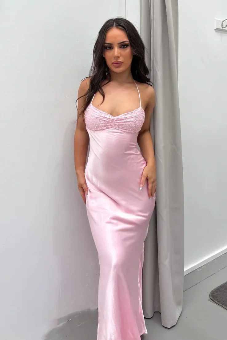 pink slip prom dresses Simple Long Prom Dresses, Pink Evening Party Dresses fg1421