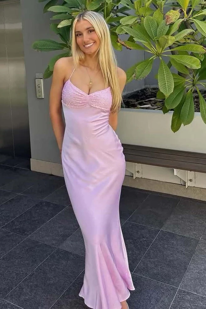 Simple Long Prom Dresses, Pink Evening Party Dresses     fg1421