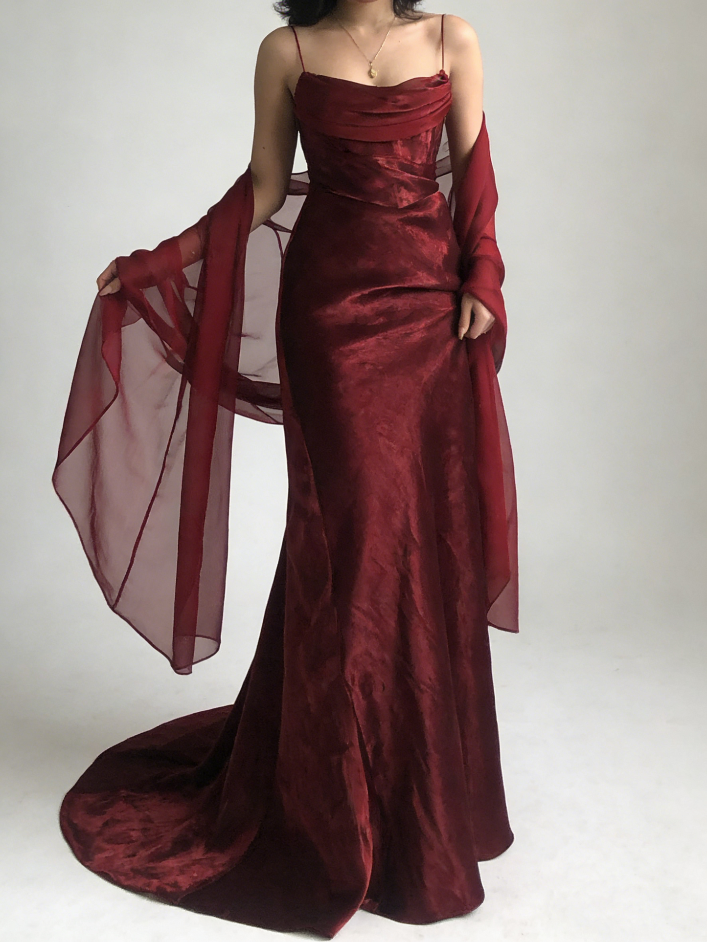 Spaghetti Straps Simple Burgundy Long Prom Dress      fg1794