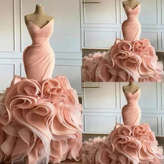 Ruffle rose mermaid wedding dress, bridal gown     fg2575