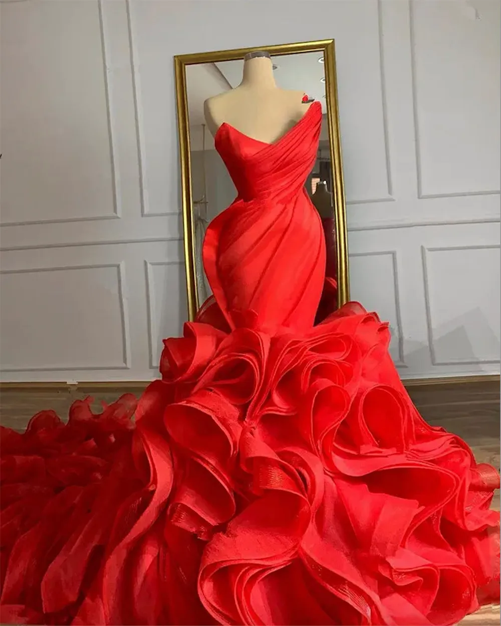 Ruffle rose mermaid wedding dress, bridal gown     fg2575