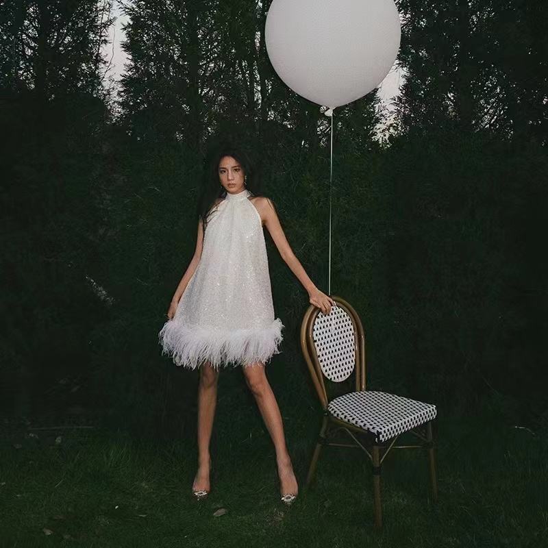 Robe de bal courte blanche, robe de cocktail tendance fg3488