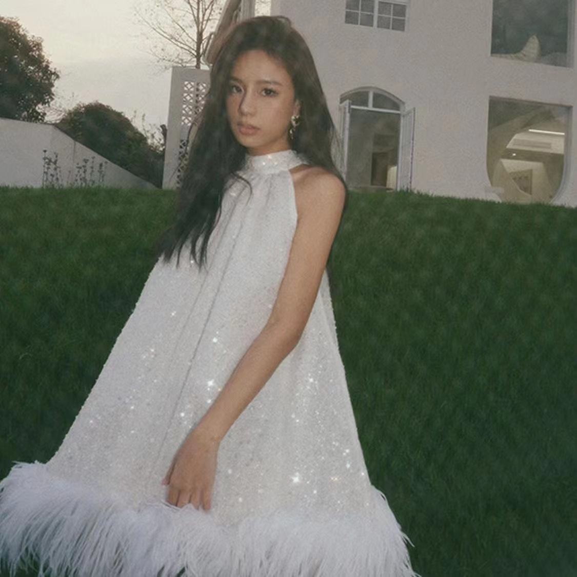 Robe de bal courte blanche, robe de cocktail tendance fg3488