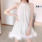 Robe de bal courte blanche, robe de cocktail tendance fg3488