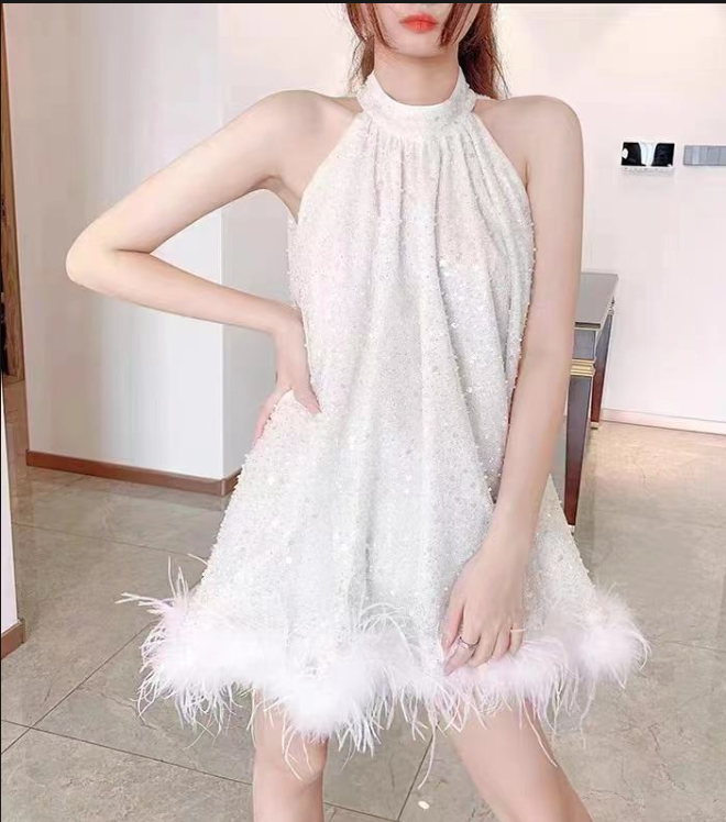 Robe de bal courte blanche, robe de cocktail tendance fg3488