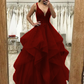 A-Line/Princess Tulle Applique V-neck Sleeveless Floor-Length Dresses Prom Dress    fg4509