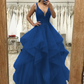 A-Line/Princess Tulle Applique V-neck Sleeveless Floor-Length Dresses Prom Dress    fg4509