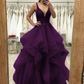 A-Line/Princess Tulle Applique V-neck Sleeveless Floor-Length Dresses Prom Dress    fg4509