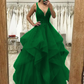 A-Line/Princess Tulle Applique V-neck Sleeveless Floor-Length Dresses Prom Dress    fg4509