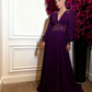 Fuchsia Chiffon Prom Dresses Simple Evening Dress Long Puff Sleeves V Neck Slit A Line Party Gowns      fg4859