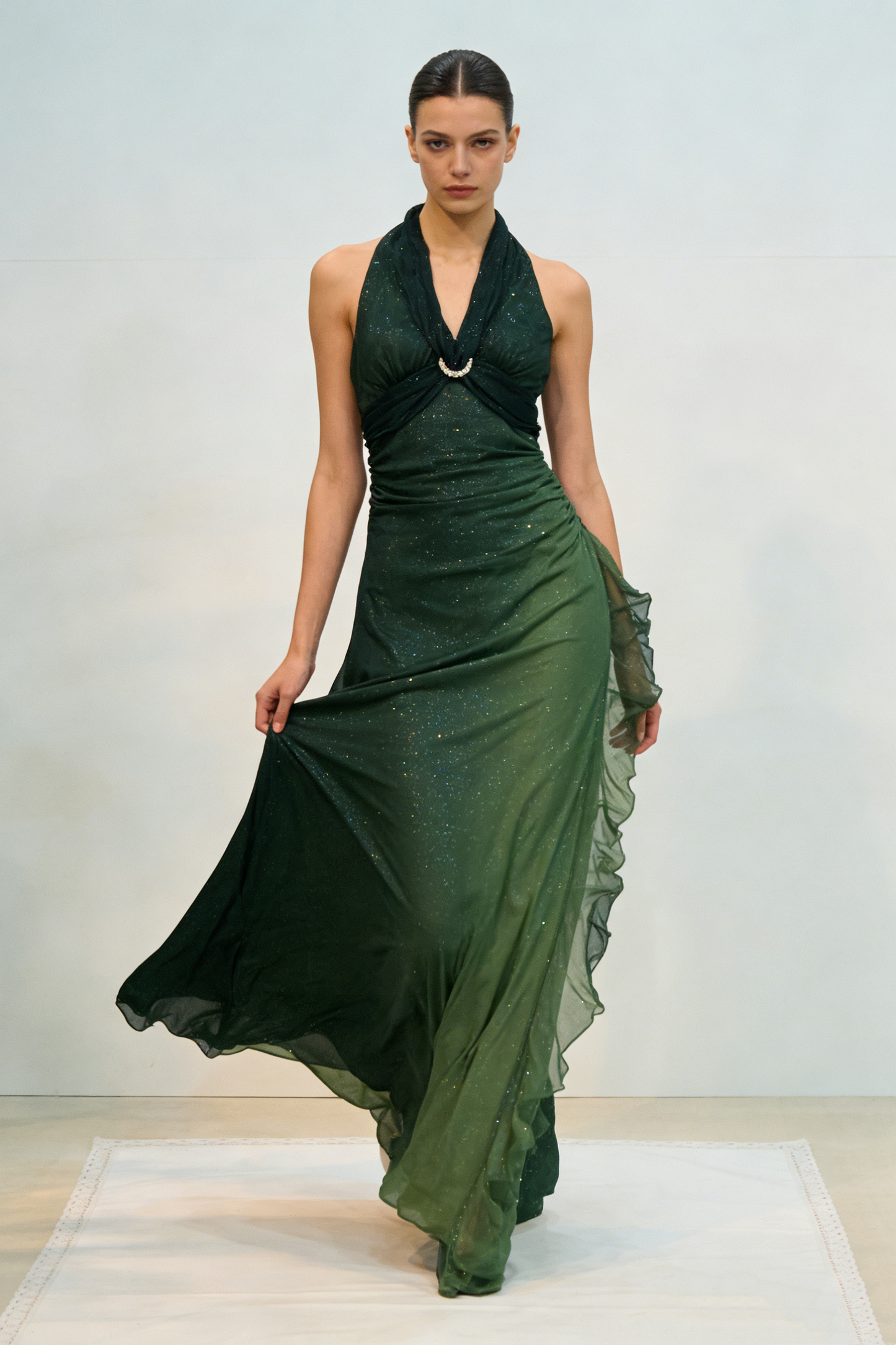 Sexy Neckholder Ombre Grün Chiffon Rückenfrei Langes Ballkleid Abendkleid fg4892