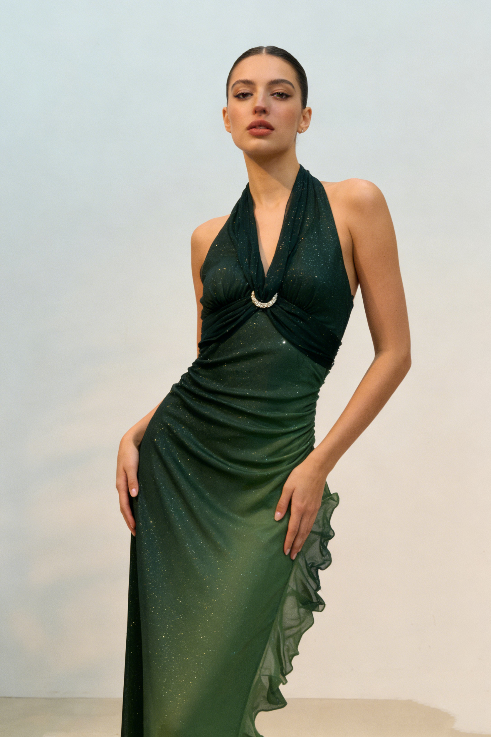 Sexy Halter Ombre Green Chiffon Backless Long Prom Dress Evening Dress formalgowns Sexy Halter Ombre Green Chiffon Backless Long Prom Dress Evening Dress formalgowns