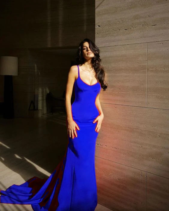 Sexy Mermaid Spaghetti Straps Red Prom Dress Wedding Guest Dresses   fg5028