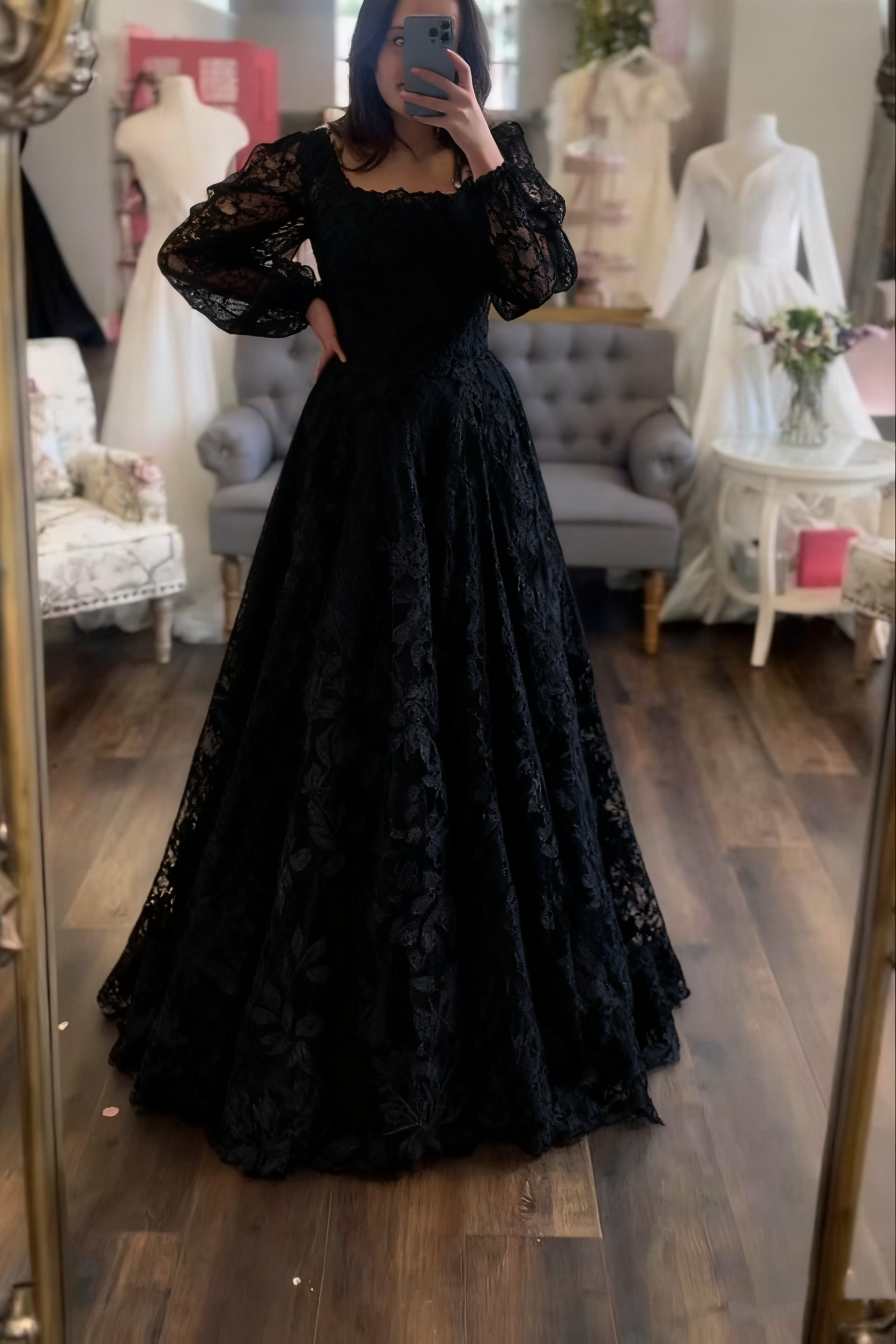 black wedding dress long sleeve Modest Wedding Dress Long Sleeve Lace Applique Classic A-Line Wedding – formalgowns