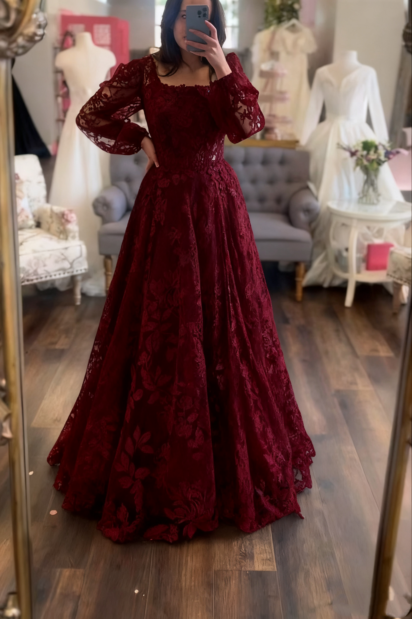 Modest Wedding Dress Long Sleeve Lace Applique Classic A-Line Wedding Dress    fg5220