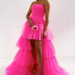 Hot Pink Strapless High Low Formal Gown,Tulle Prom Evening Dresses    fg538