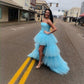 Hot Pink Strapless High Low Formal Gown,Tulle Prom Evening Dresses    fg538