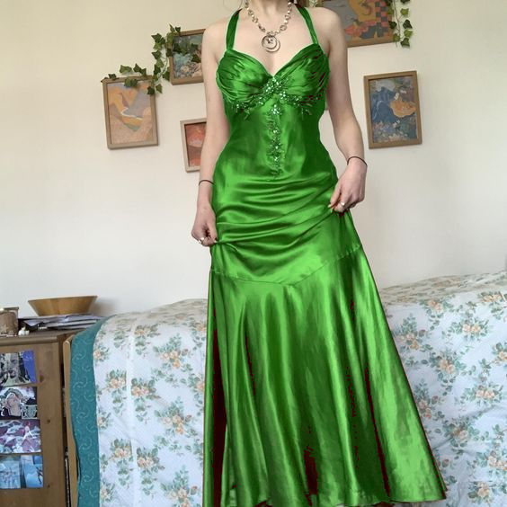 Halter A Line Satin Long Prom Dress Vintage Formal Party Dress fg5843 formalgowns Halter A Line Satin Long Prom Dress Vintage Formal Party Dress fg5843 formalgowns
