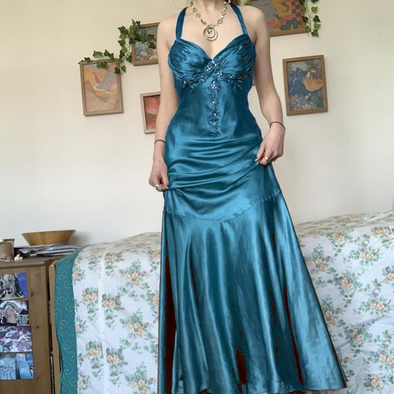vintage silk prom dress Vintage Blue Silk Prom Maxi Dress Asymmetric / Long Cocktail Dress/ Asymm S M
