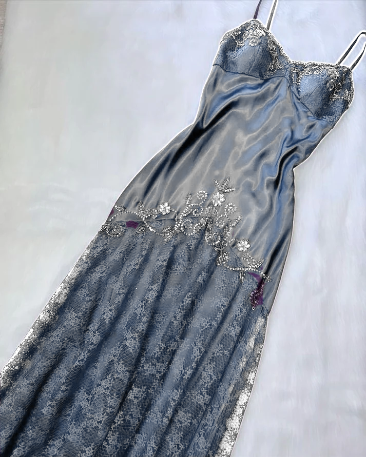 Robe de soirée violette vintage avec des accents floraux (fg6334)